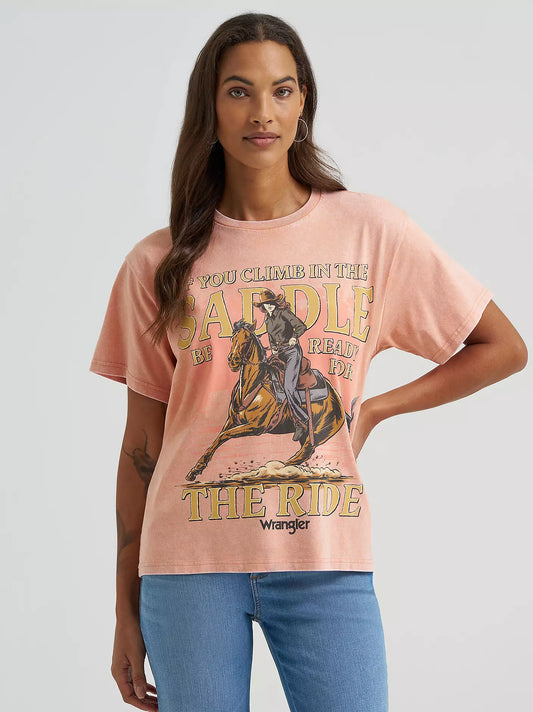 Wrangler Women's Climb in the Saddle Girlfriend Fit Graphic Tee