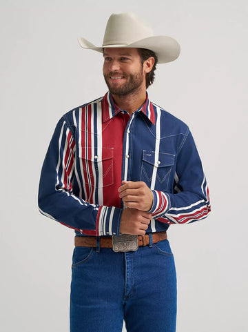 Wrangler Men's Americana Vintage-Inspired Brushpopper Western Snap Workshirt