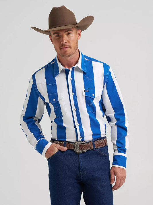 Wranlger Men's Big Blue Vintage-Inspired Brushpopper Western Snap Workshirt