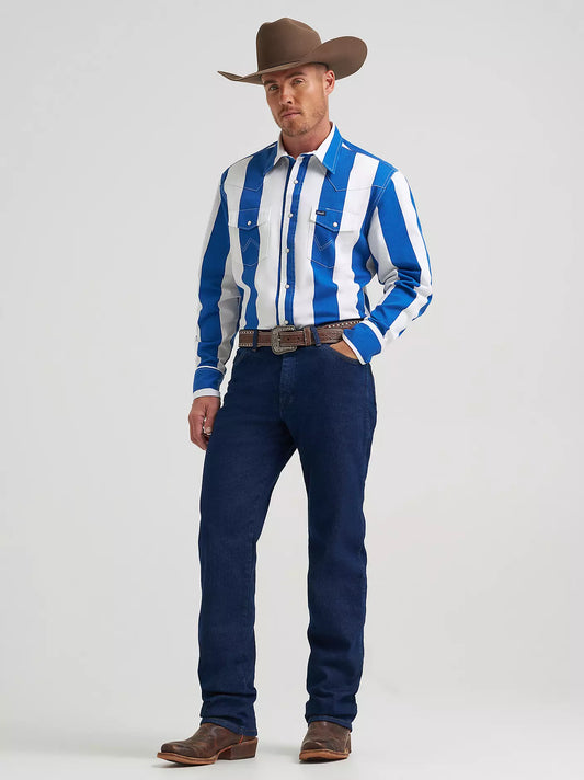 Wranlger Men's Big Blue Vintage-Inspired Brushpopper Western Snap Workshirt
