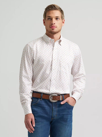 Wrangler Men's Cody Johnson Peach Diamond Long Sleeve Button Down Shirt