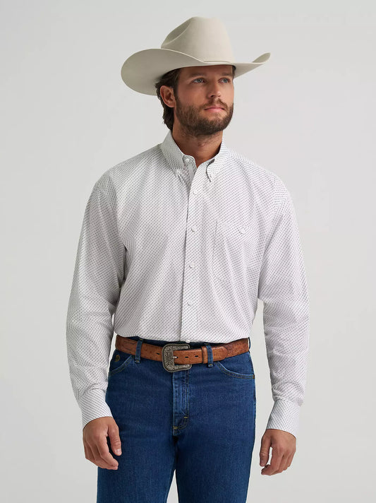 Wrangler Men's George Strait White Waves Long Sleeve Button Down Shirt