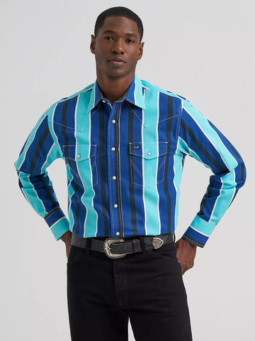 Wrangler Men's Cobalt Storm Vintage-Inspired Brushpopper Western Snap Workshirt