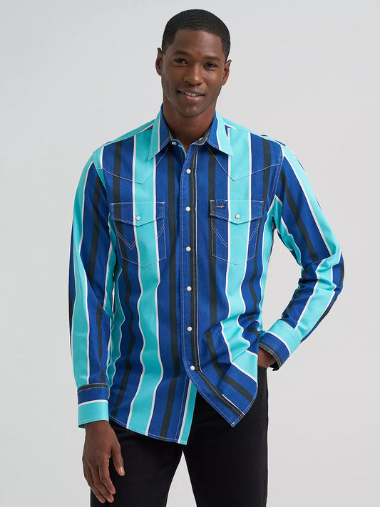 Wrangler Men's Cobalt Storm Vintage-Inspired Brushpopper Western Snap Workshirt