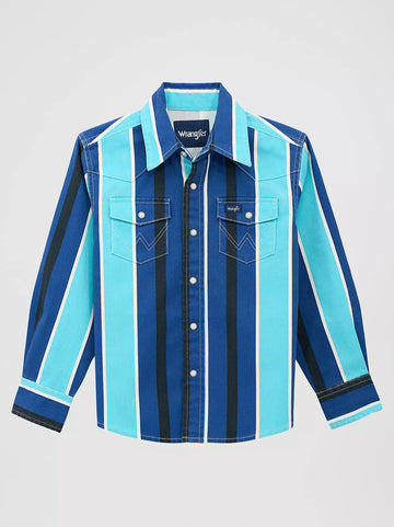 Wrangler Boy's Colbalt Storm Brushpopper Western Snap Shirt