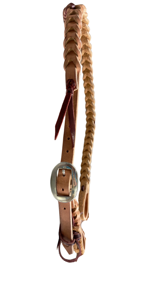 Custom Local Artisan Blood Knot Harness Leather Split Ear Headstall w/Ribbon