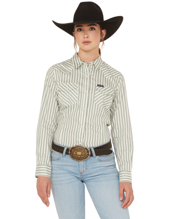 Wrangler Retro Women's Sage Striped Long Sleeve Snap Western Shirt