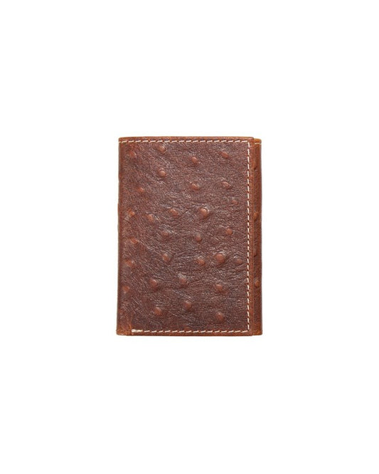Nocona Men's Ostrich Brown Leather Trifold Style Wallet