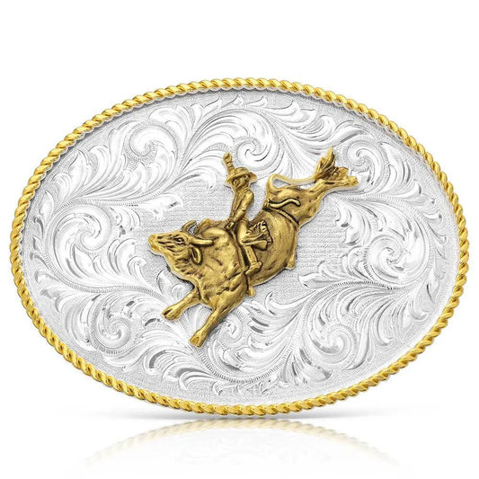 Montana Silversmiths Classic Western Two-Tone Buckle with Bull Rider