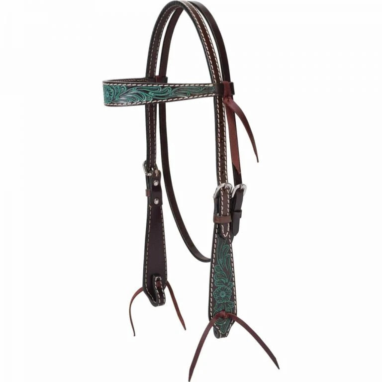 Weaver Turquoise Cross Carved Turquoise Flower 5/8" Browband Headstall