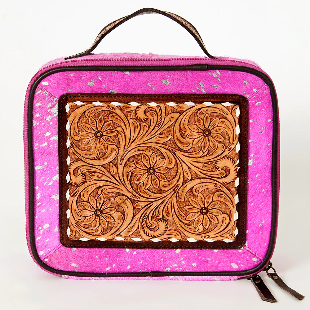 American Darling Hand Tooled Hair On Leather Jewelry Case