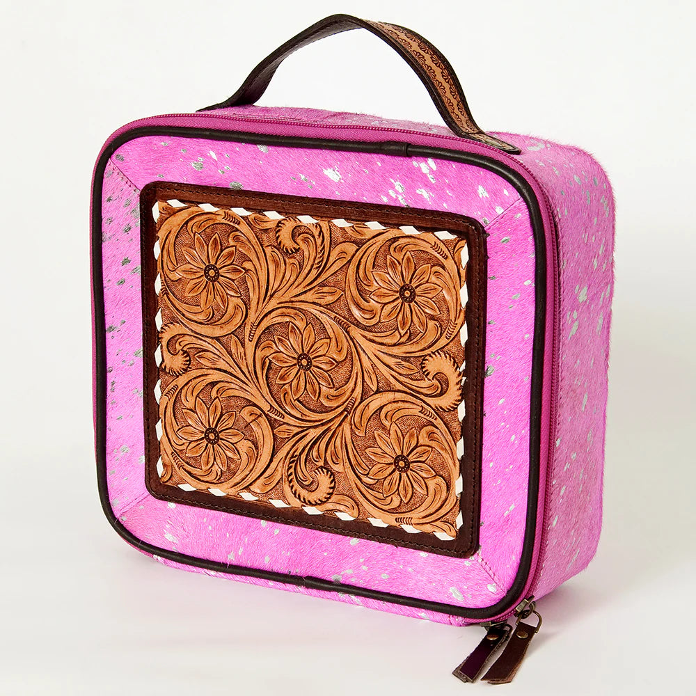 American Darling Hand Tooled Hair On Leather Jewelry Case