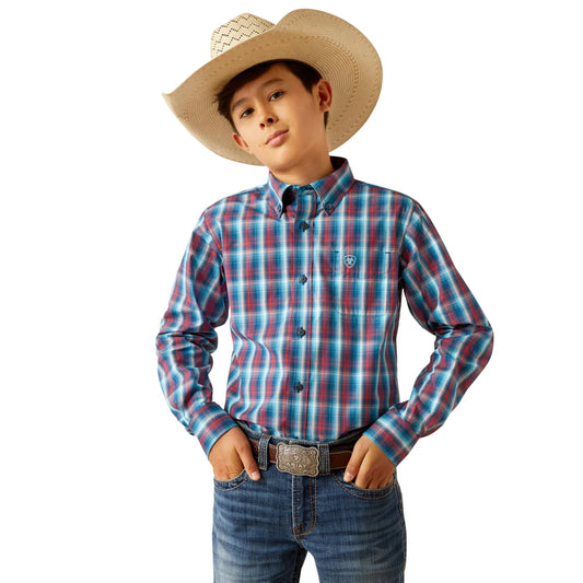 Ariat Youth Boy's Pro Series Smith Classic Fit Navy Plaid Shirt