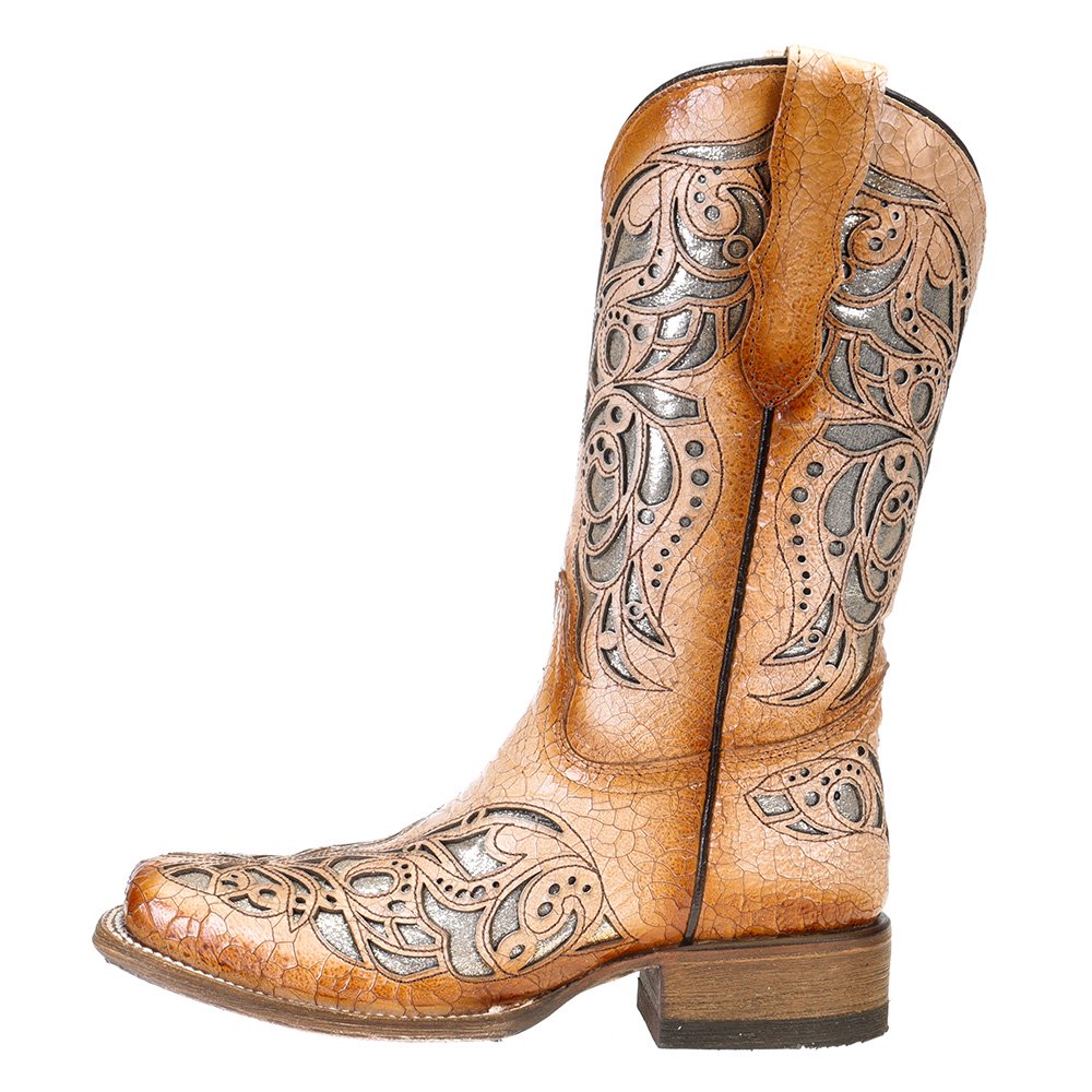 Corral Girl's Shiny Inlay Square Toe Western Boots