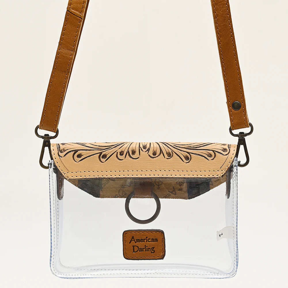 American Darling Hand Tooled Leather Clear Bag