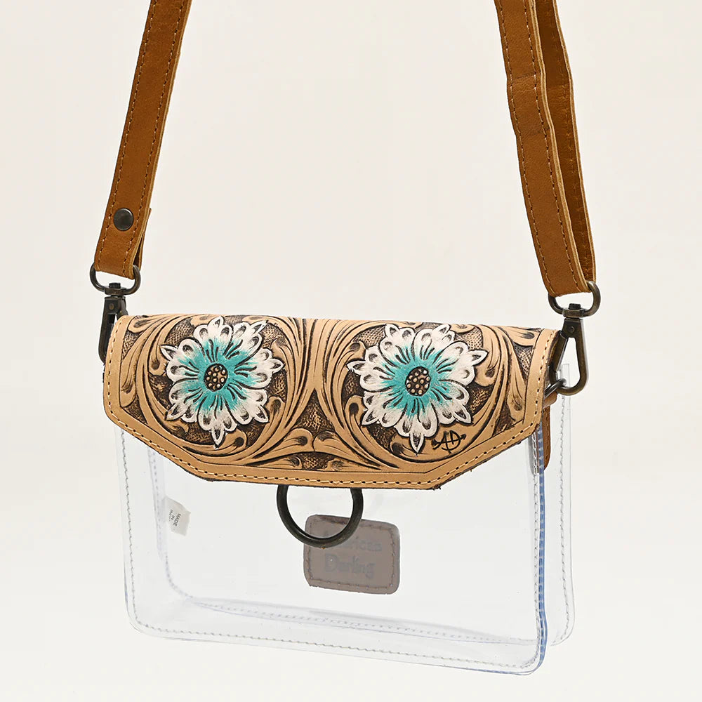 American Darling Hand Tooled Leather Clear Bag