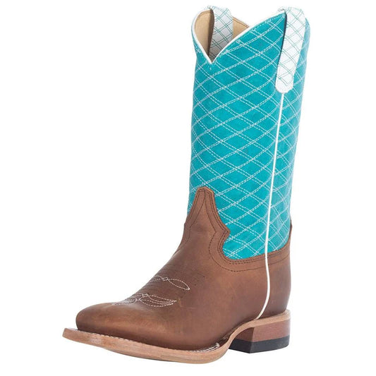Macie Bean Girl's Pecan Barking Iron Turquoise Square Toe Boots