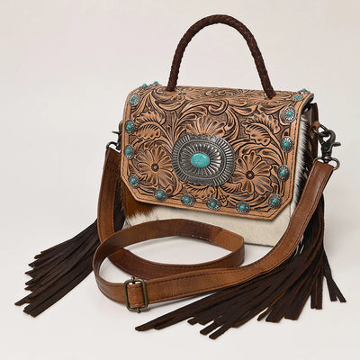 American Darling Hand Tooled Hair On Leather Briefcase Handbag