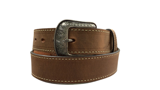 Heritage Men's Crazyhorse 3 Piece Brown Leather Belt