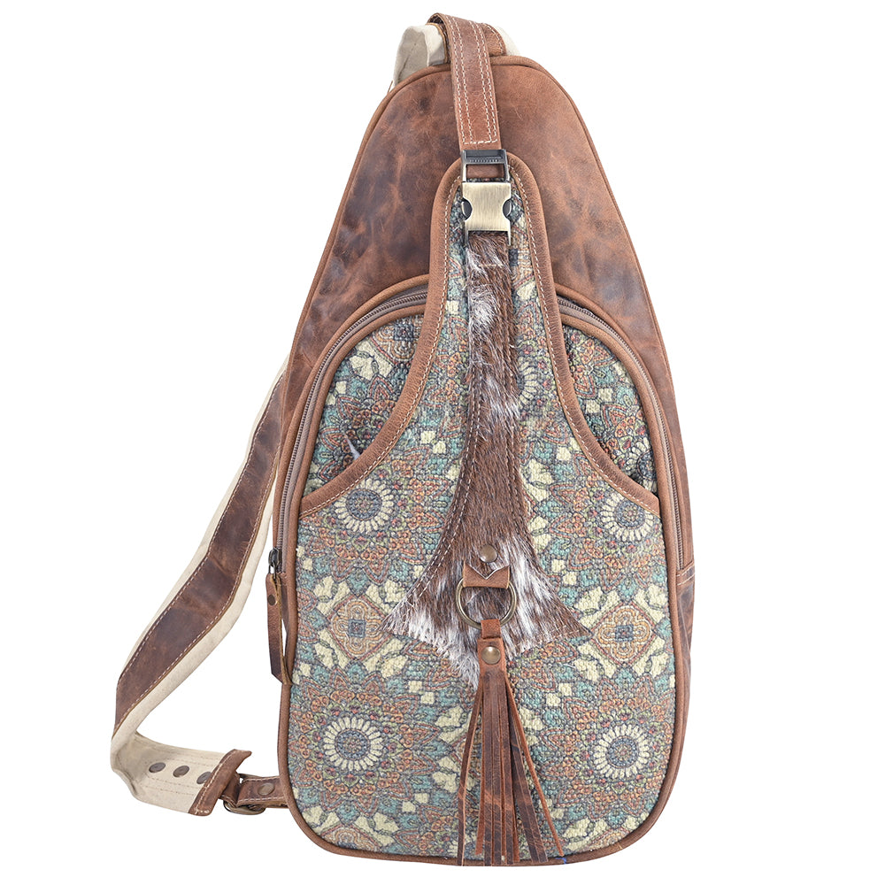 Ohlay Upcycled Canvas Hair-On Leather Crossbody Sling Bag