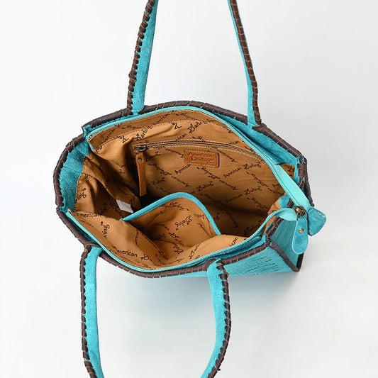 American Darling Turquoise Western Suede Leather Tote Bag