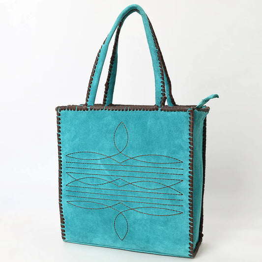 American Darling Turquoise Western Suede Leather Tote Bag