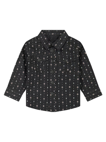 Wrangler Little Baby/Toddler Boy's Long Sleeve Print Western Snap Black Shirt
