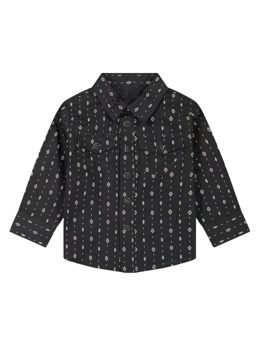 Wrangler Little Baby/Toddler Boy's Long Sleeve Print Western Snap Black Shirt