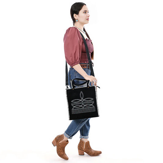 American Darling Black Western Suede Leather Tote Bag