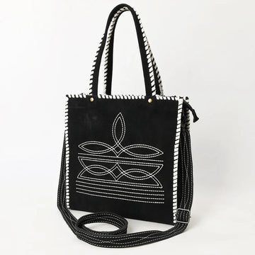 American Darling Black Western Suede Leather Tote Bag