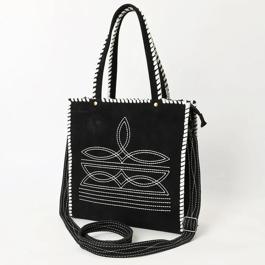 American Darling Black Western Suede Leather Tote Bag