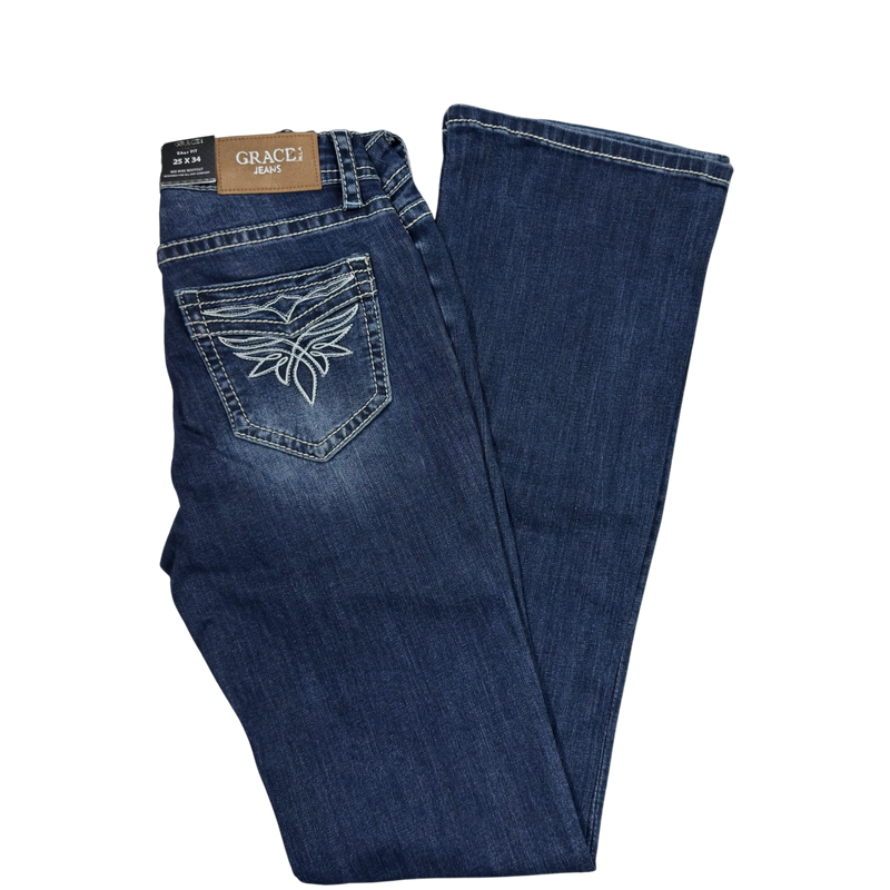 Grace in LA Women's Easy Fit Mid Rise Boot Cut Jeans