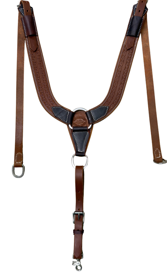 HR Hand Tooled w/Running W Heavy Oil Leather Pulling Collar