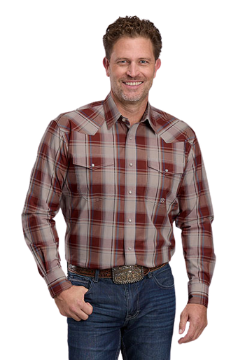 Roper Men's Rust Plaid Long Sleeve Snap Shirt