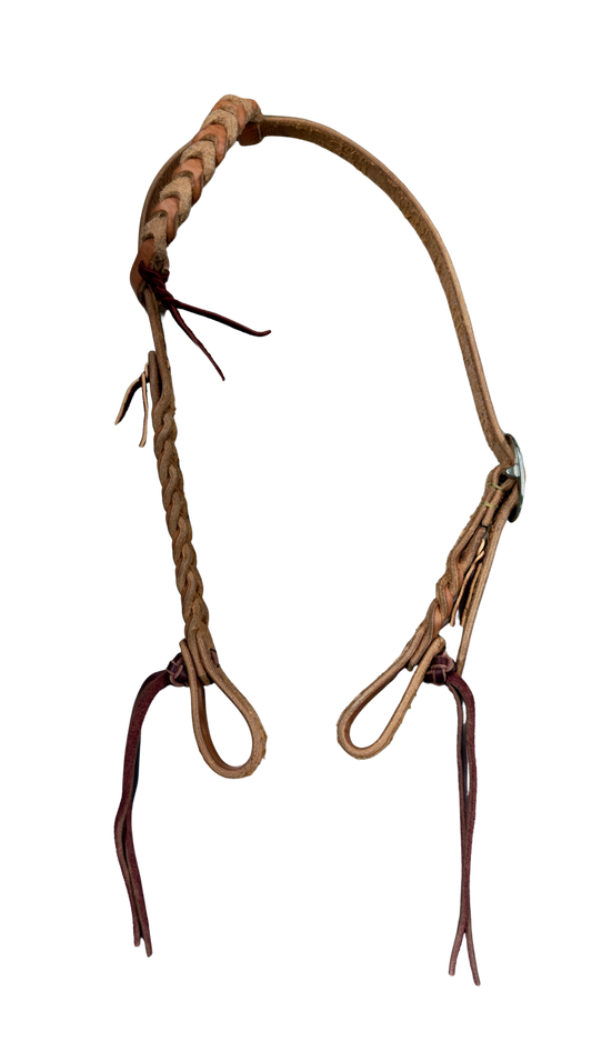Custom Local Artisan Blood Knot Harness Leather One Ear Headstall w/Braided Ear