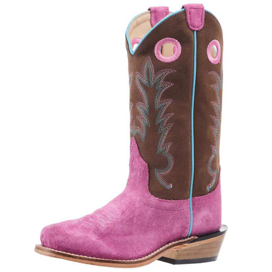 Old West Children's Pink Suede & Brown Punchy Square Toe Boots