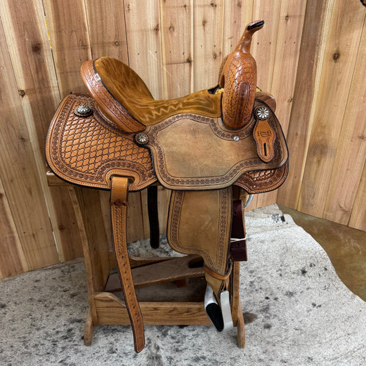 Used R Bar B Barrel Saddle, 14" Seat