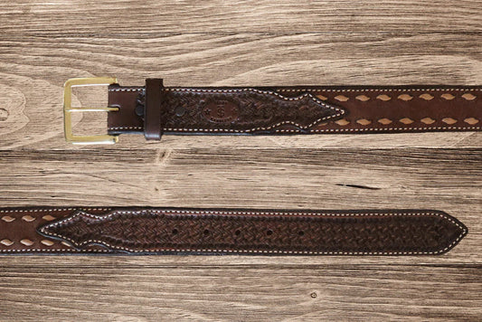 Texas Saddlery Men's Chocolate/Tan Buckstitch Belt