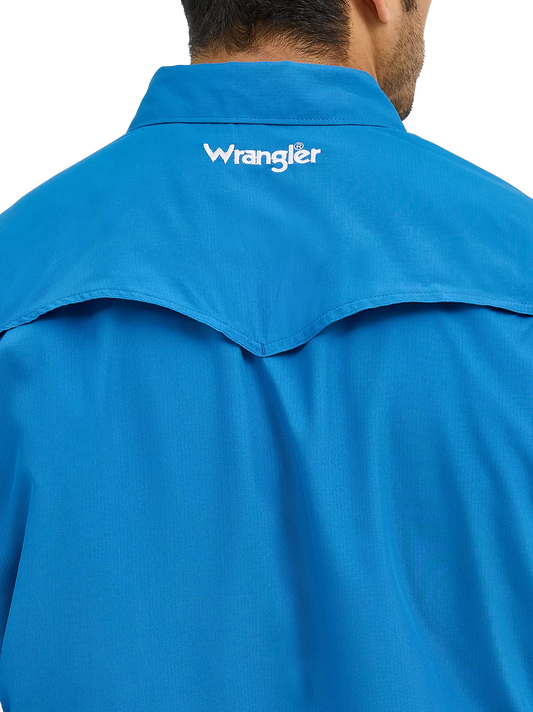 Wrangler Men's Performance Snap Long Sleeve Solid High Tide Blue Shirt