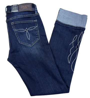 Grace in LA Women's Easy Fit Mid Rise Boot Cut Jeans w/Toe Bug Stitched Pockets