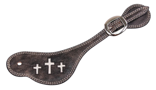 Cowboy Chrome Men's Rawhide Inlay Crosses Spur Straps