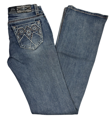 Grace in LA Women's Easy Fit Mid Rise Boot Cut Jeans w/Eagle Stitch Pockets