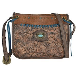 Justin Brown w/Tooling Pattern Accents Crossbody