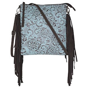 Justin Tooled Sunflower Pattern w/Turquoise Wash North South Crossbody