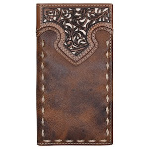 Justin Men's Rodeo Wallet w/Tooled Yoke and Rawhide Buck Stitch