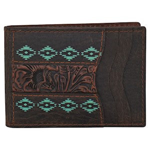 Red Dirt Bifold Card Case Tooled Accent w/Turquoise Design