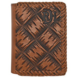 Red Dirt Trifold Wallet XL Basketweave Tooling w/Laced Leather Edge