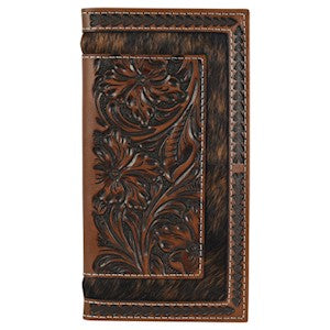 Justin Men's Leather w/Hair On and Tooling Rodeo Wallet