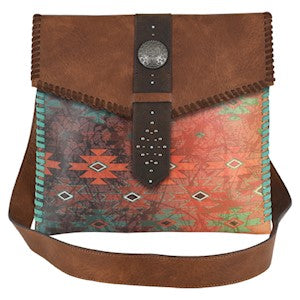 Red Dirt Hat Co. Crossbody w/Aztec Print and Leather Whipstitch
