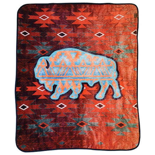 Red Dirt Hat Co. Multi-Color Aztec & Bison Print Fleece Blanket